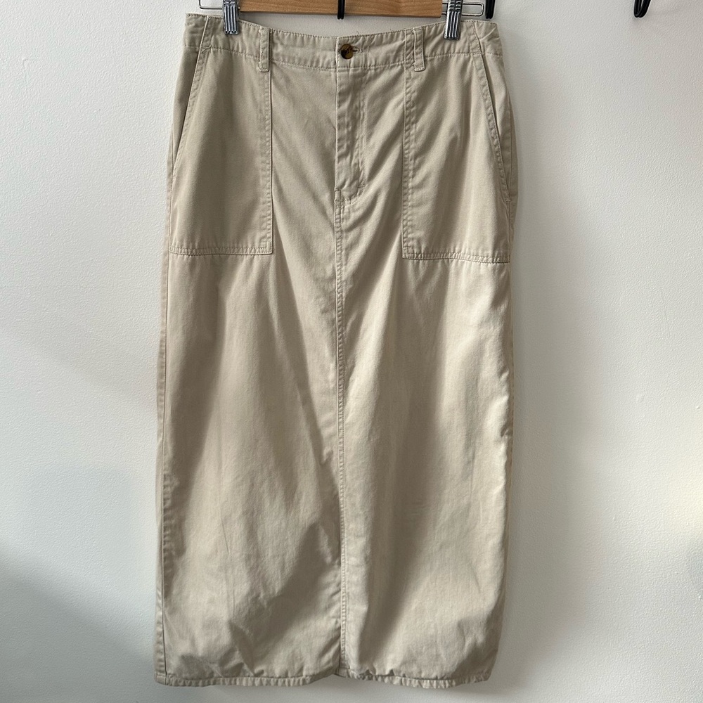 Vintage maxi skirt Beige casual 100% Cotton Natural Material